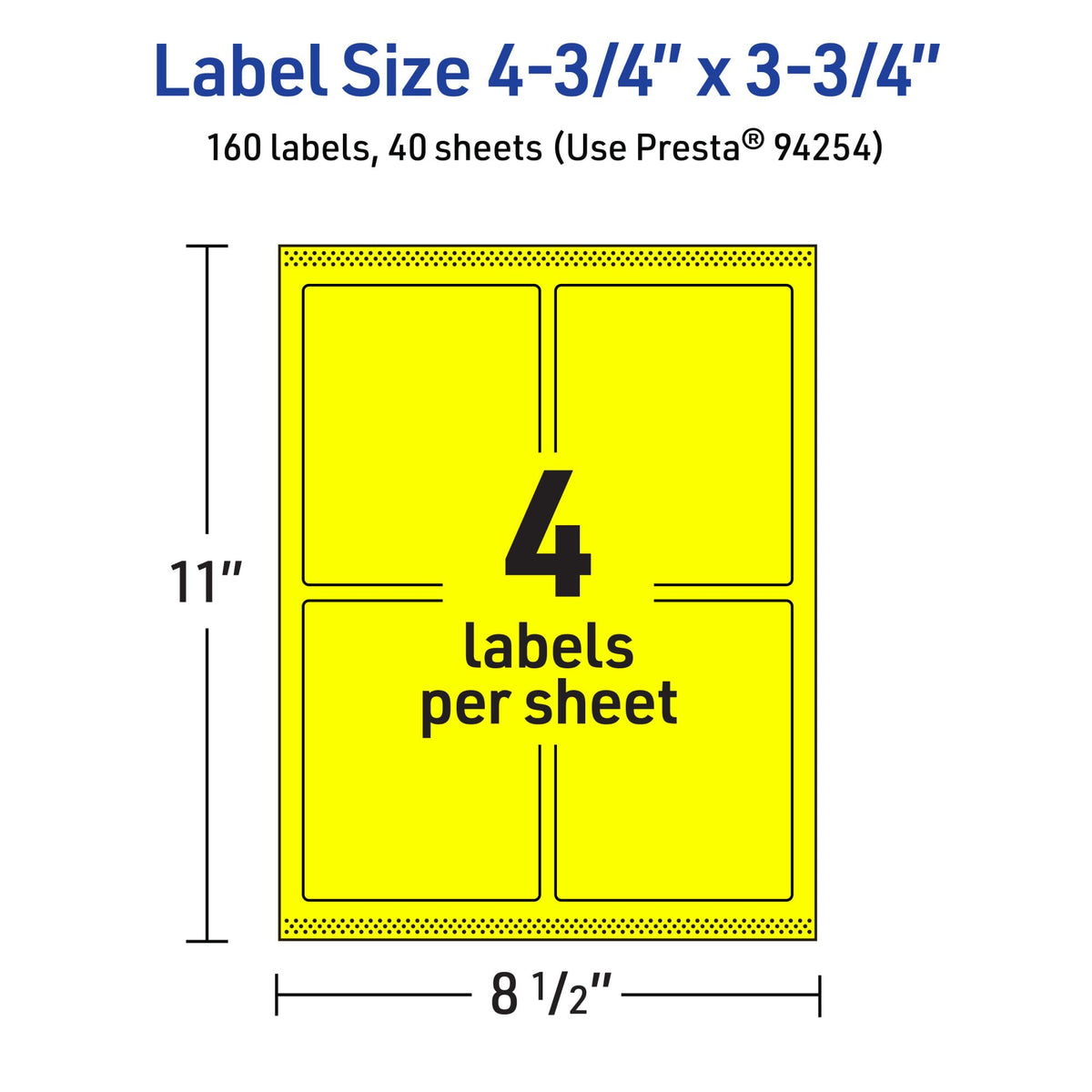 Avery® Printable Rectangle Labels, Sure Feed® Technology, 4-3/4" x 3-3/4", Neon Yellow Labels, Print-to-The-Edge, Laser/Inkjet Printable, 160 Total, Great for Shipping and Packaging 160 labels