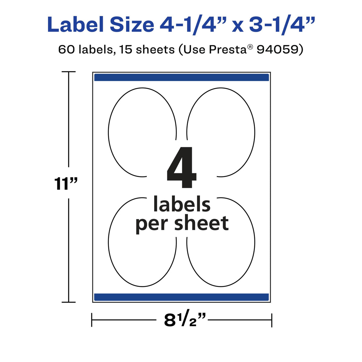 Avery Matte White Removable Oval Labels, Sure Feed Technology, Print-to-The-Edge, 4.25" x 3.25", 60 Removable Labels, Laser/Inkjet Printable 60 labels