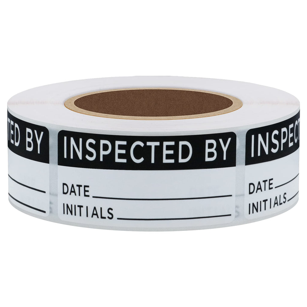 Hybsk White and Black Inspected by Labels for Inventory 1 x 2 Inch Rectangle 500 Adhesive Stickers On A Roll