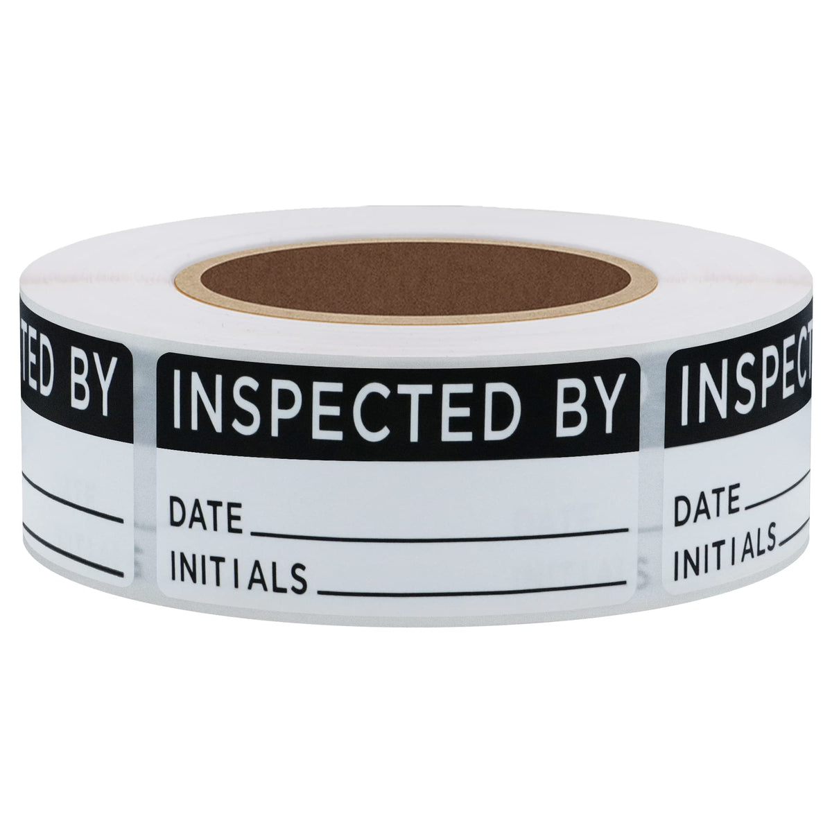 Hybsk White and Black Inspected by Labels for Inventory 1 x 2 Inch Rectangle 500 Adhesive Stickers On A Roll