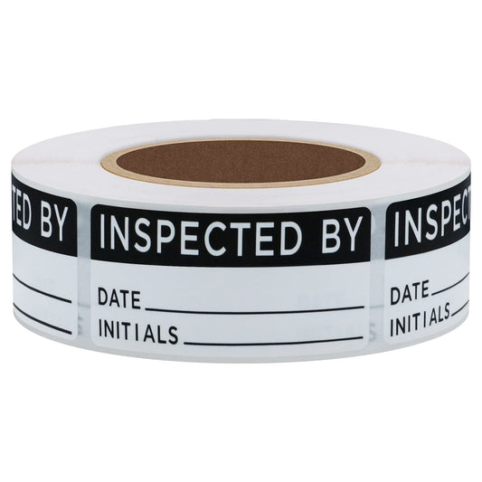 Hybsk White and Black Inspected by Labels for Inventory 1 x 2 Inch Rectangle 500 Adhesive Stickers On A Roll