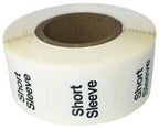 White circle short sleeve clothing size stickers , 0.75 inch adhesive labels for retail apparel, pack of 2.