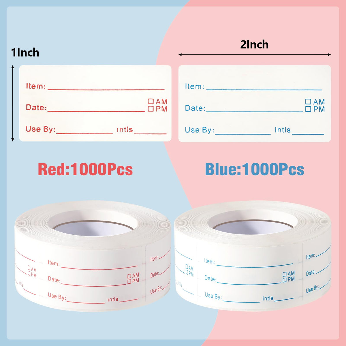 4 Rolls 2000 Pieces Removable Food Labels, 1 x 2 Inch Date Stickers for Freezer, Refrigerator Food Containers - Easy to Write