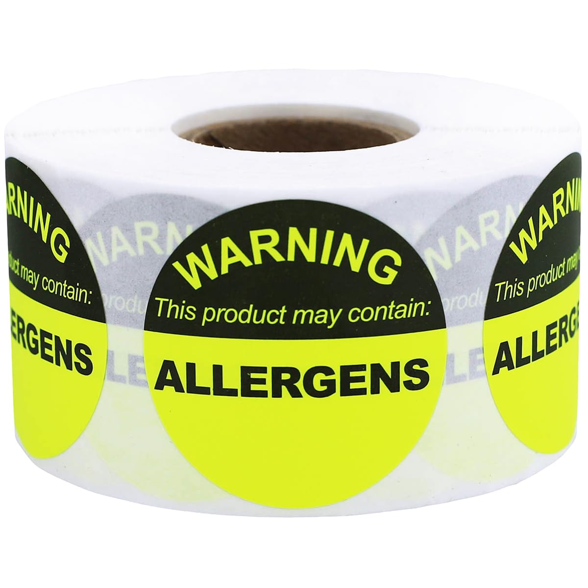 Allergen Warning Food Stickers Fluorescent Yellow 1.5 Inch Round Circle Dots 500 Total Adhesive Stickers