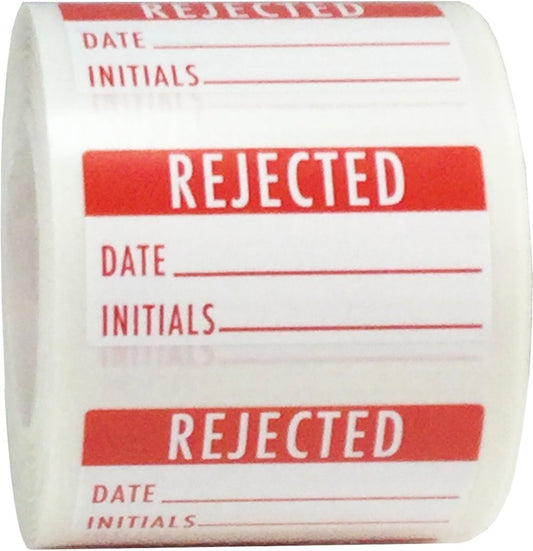 White and Red Rejected Labels, 3/4 x 1 1/2 Inch in Size, 500 Adhesive Stickers on a Roll