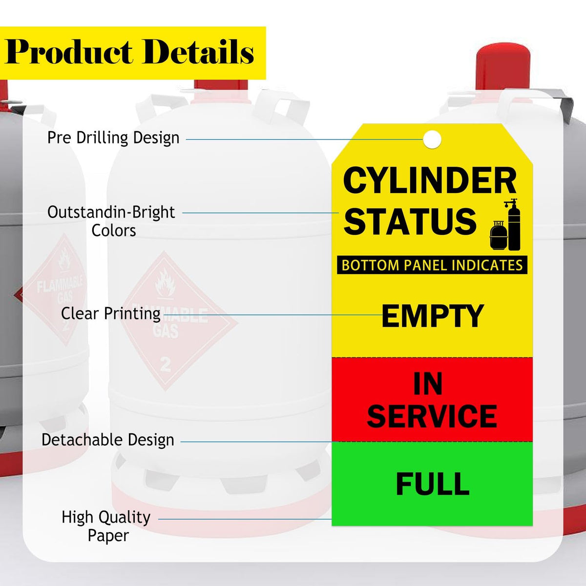 150 Pack Cylinder Status Sign Tags with Strings 2.36x4.7 Inch