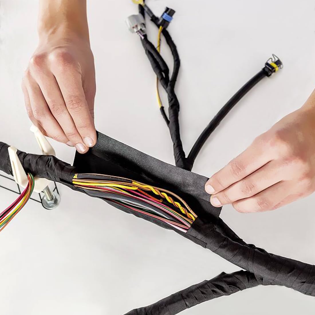 Wiring Harness Tape High Temp Self-Adhesive Fabric Tape 1 Inch x 50 FT (5 Rolls 250 FT Total) for Automotive Engine Harness Wrap, Electrical Cable Protection, Noise Damping 5-Black 1in x 50FT