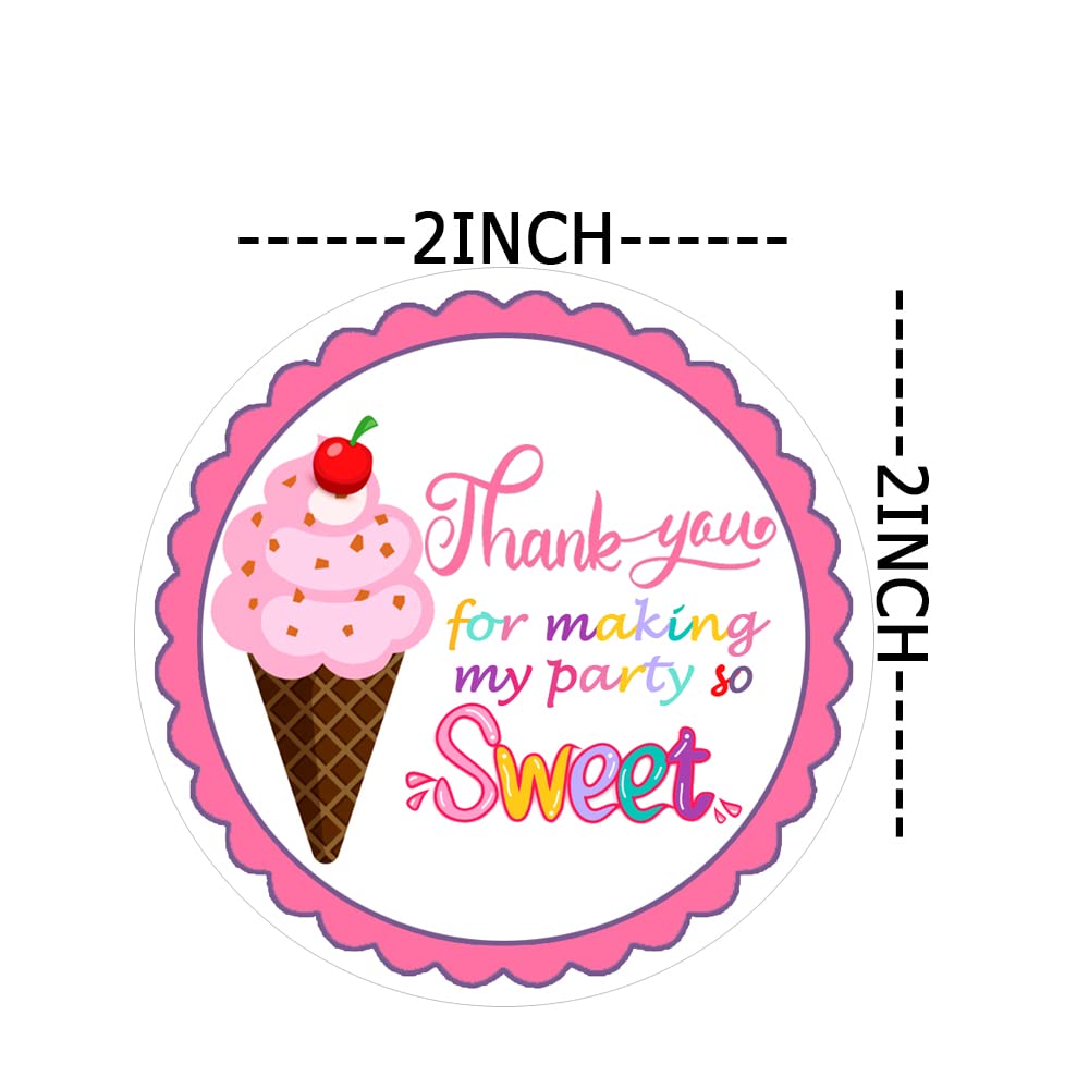 Ice Cream Thank You Stickers,2 Inch Summer Baby Shower Labels,Ice Cream Themed Party Sticker Labels for Favors, Decorations,120 Pcs