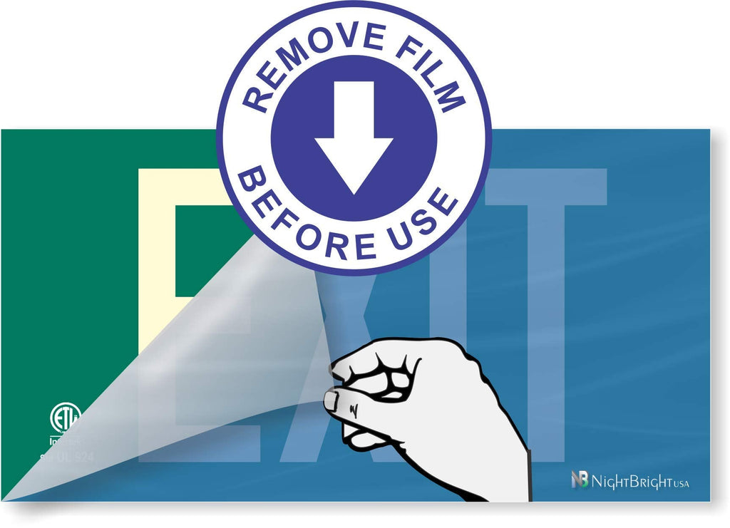 Photoluminescent Exit Sign Green - Aluminum Code Approved UL 924 / IBC/NFPA 101 | NightBright USA Part Number ULG-050 Small Signage