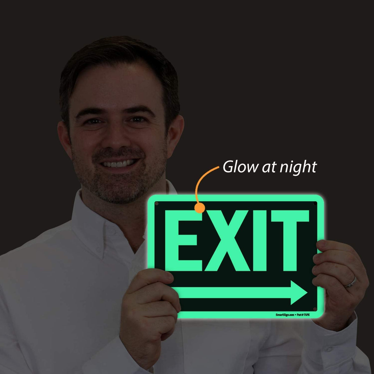 SmartSign "Exit" Sign with Right Arrow | 7" x 10" Glow-in-The-Dark Aluminum, Made in USA