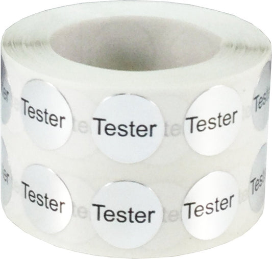 Metallic Silver Tester Stickers, 1/2 Inch Round, 1000 Labels on a Roll