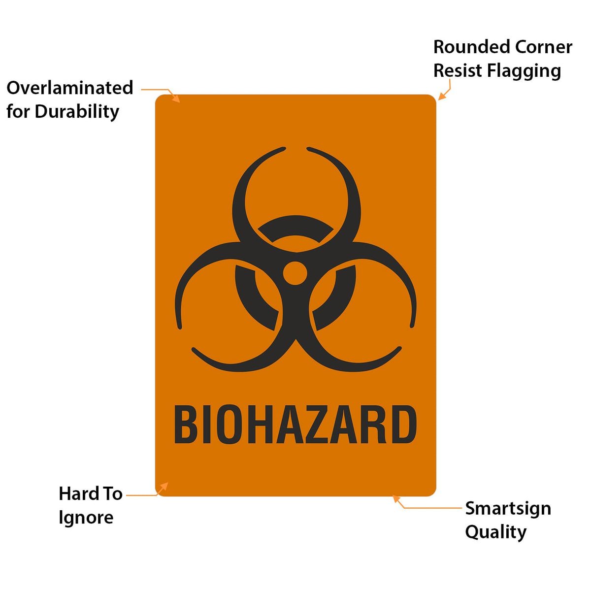 SmartSign (100/Pack) Biohazard Labels with Symbol, 5"x3.5", 4 mil Thick White Polyvinyl Chloride (PVC) with Permanent Adhesive, for Medical/Industrial/Shipping Use, Fluorescent Orange/Black, USA-Made