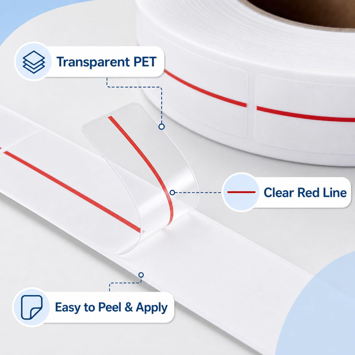 500 Pcs Clear Syringe Red Dose Line Labels Roll 0.5"x1.5"