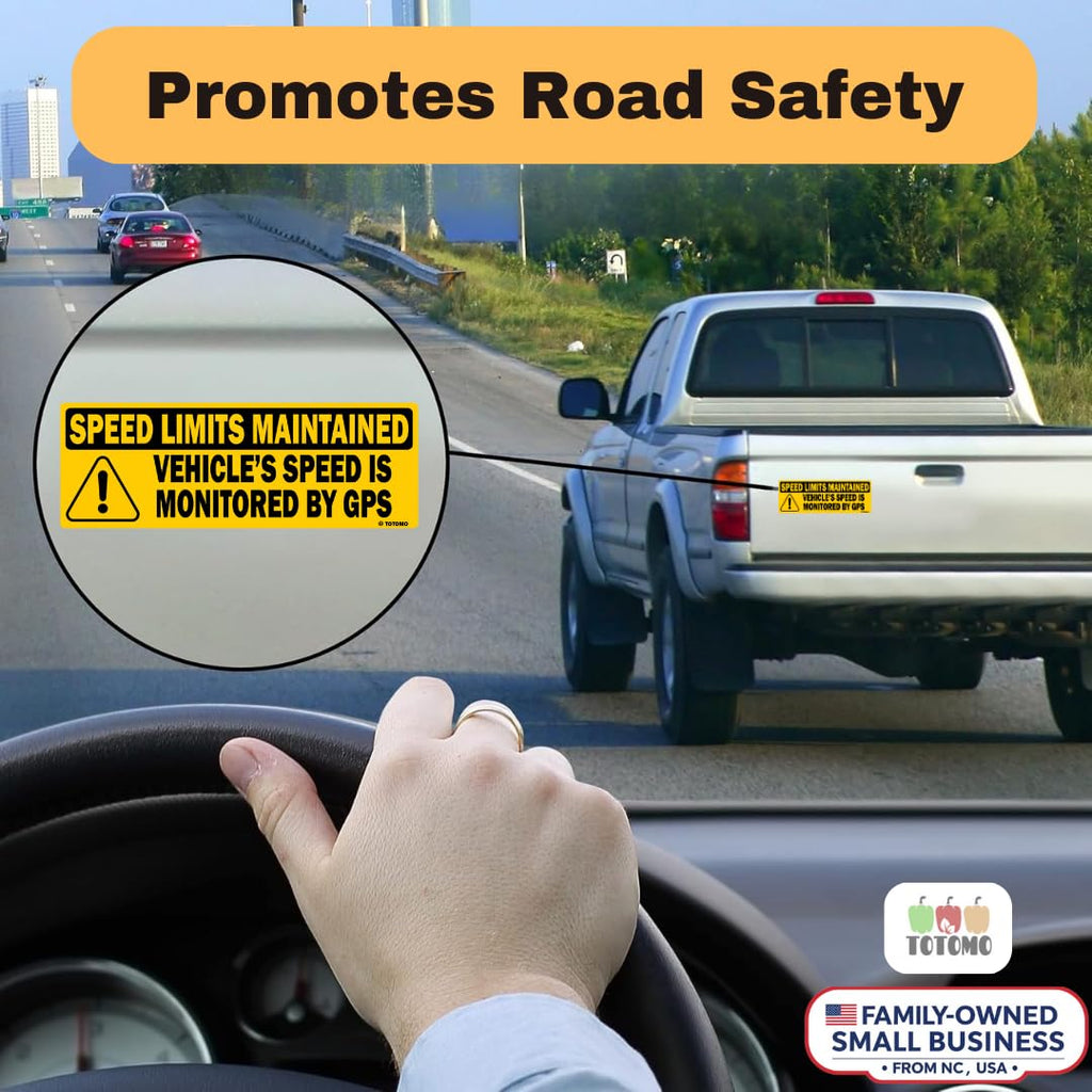 TOTOMO Vehicle Speed Monitored by GPS Safety Sticker, Speed Limits Maintained, 10-Pack, 10" x 3.5" Reflective Warning Decal for Fleet Vehicles, Trucks, Vans & Commercial Vehicles Black Standard [10"x3.5"]