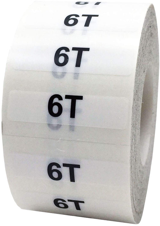 6T Toddler Clothing Labels Size Strip Stickers for Retail Apparel 1.25 x 5 Inch 125 Adhesive Stickers 6t