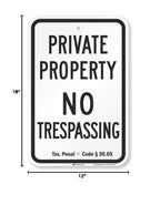 SmartSign-K-1727-TX-HI "Private Property - No Trespassing" Official Texas Sign | 12" x 18" 3M High Intensity Grade Reflective Aluminum 12" x 18" HI Reflective Aluminum - Texas