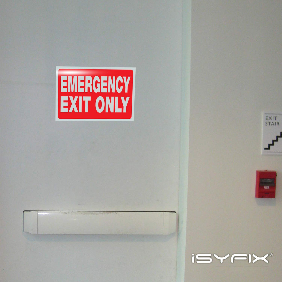 iSYFIX Emergency Exit Only Signs Stickers, 10x7 Inch, 12 Pack 12 Pk 10x7 Sticker Red