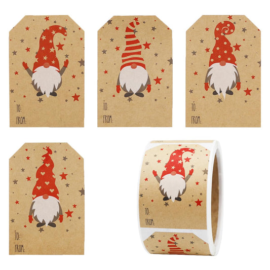 It’s A Gnome Christmas Gift Tag Stickers – 2 x 3 Inch Holiday Labels with Whimsical Gnome Designs – 100 Brown Kraft Adhesive Tags, Eco-Friendly, Made in USA