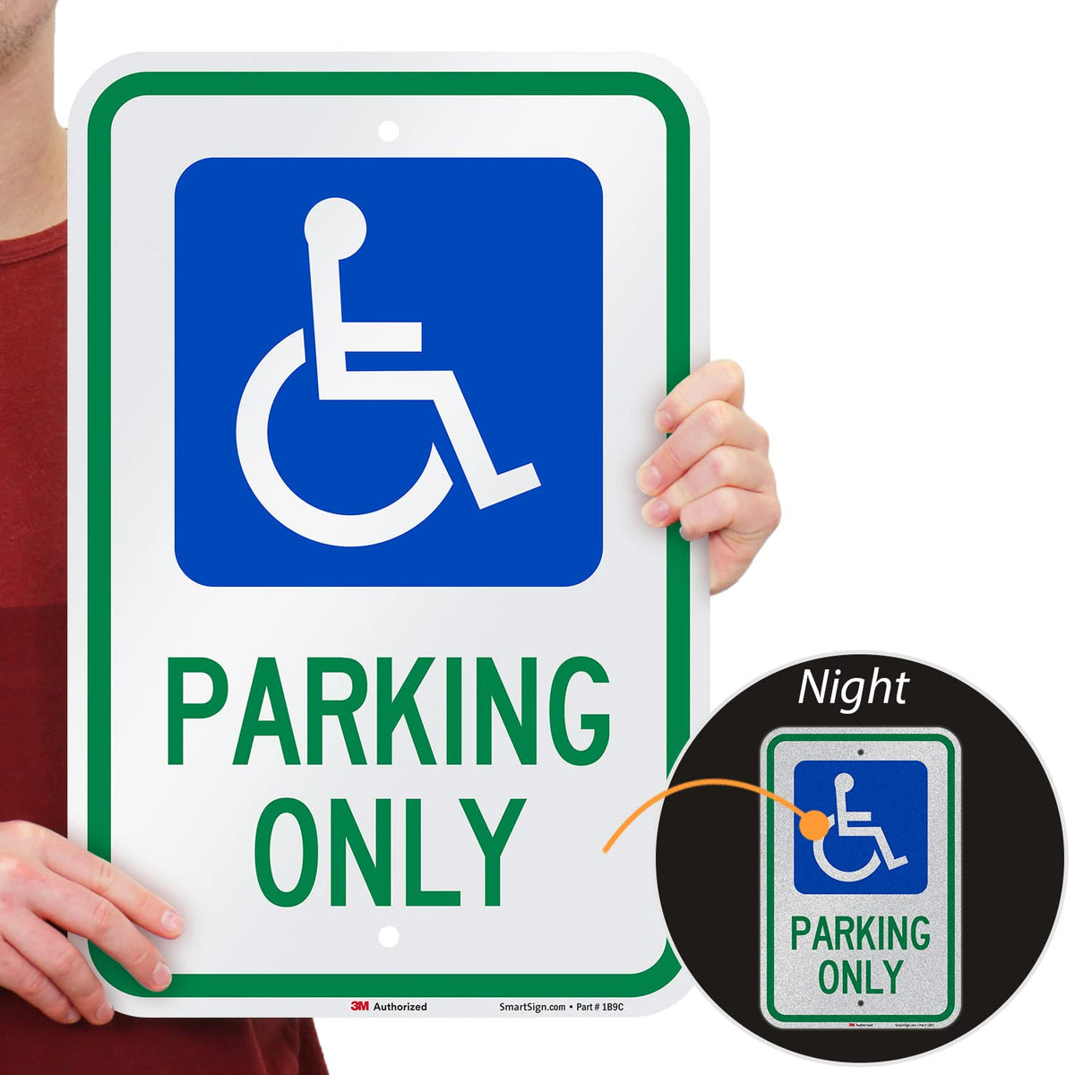 SmartSign "Handicap Parking Only" Sign | 12" x 18" 3M Engineer Grade Reflective Aluminum