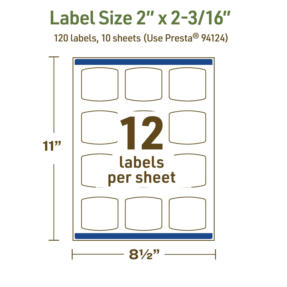 Avery Dissolvable Arched Square Labels, Sure Feed Technology, 2" x 2-3/16", Matte White, Print-to-The-Edge, Laser/Inkjet Printable, 120 Labels Total