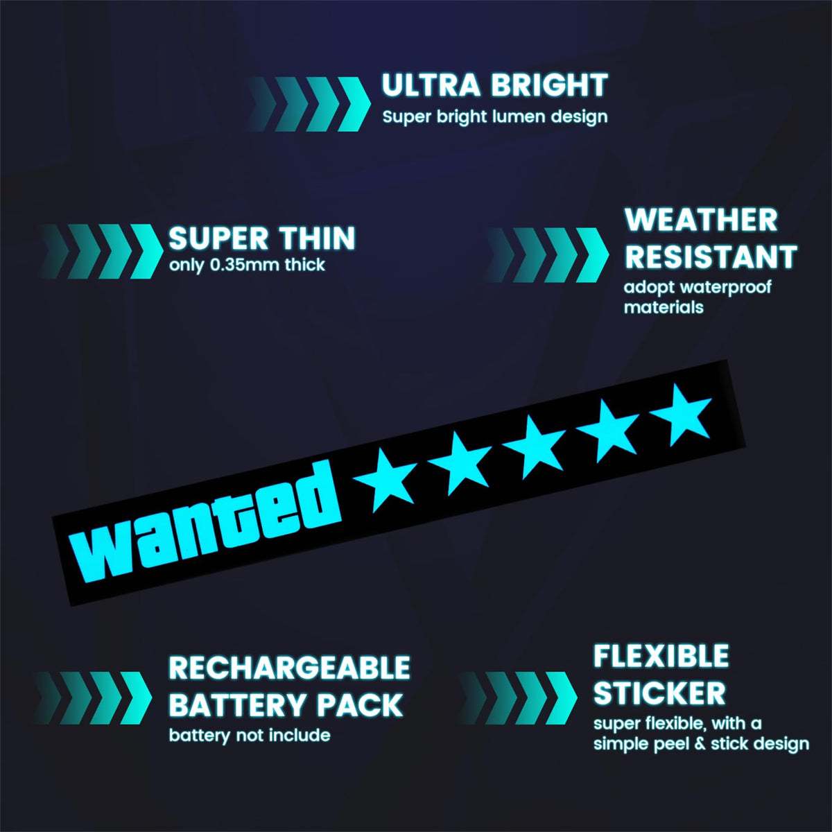 Light Up Decal Wanted Stars Led Stickers 4 Light Mode Glow Panels for Car Auto Window EL Panel Light Decoration