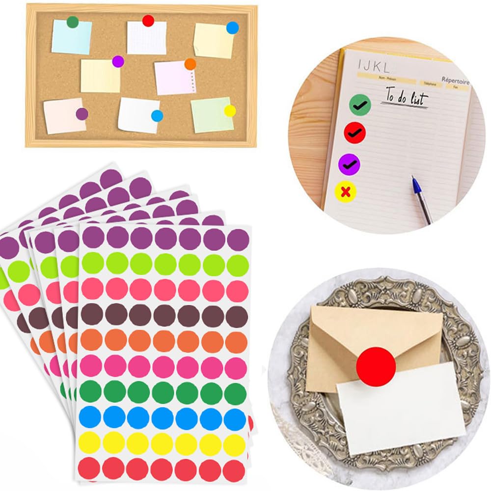 Dot Stickers, 2100 PCS Colored Dot Stickers, Round Color Coding Labels, 3/4" Circle Sticker Labels, 10 Colors Small Circle Dots Price Stickers for Toddlers, Classroom, Office, Student, Family, Papers B Style 2100pcs