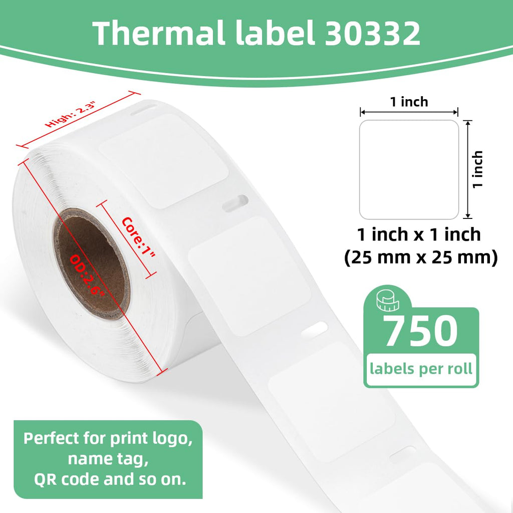 10 Rolls 30332 (1" x 1") Square Labels Compatible with DYMO Labelwriter 450 1" x 1" 10