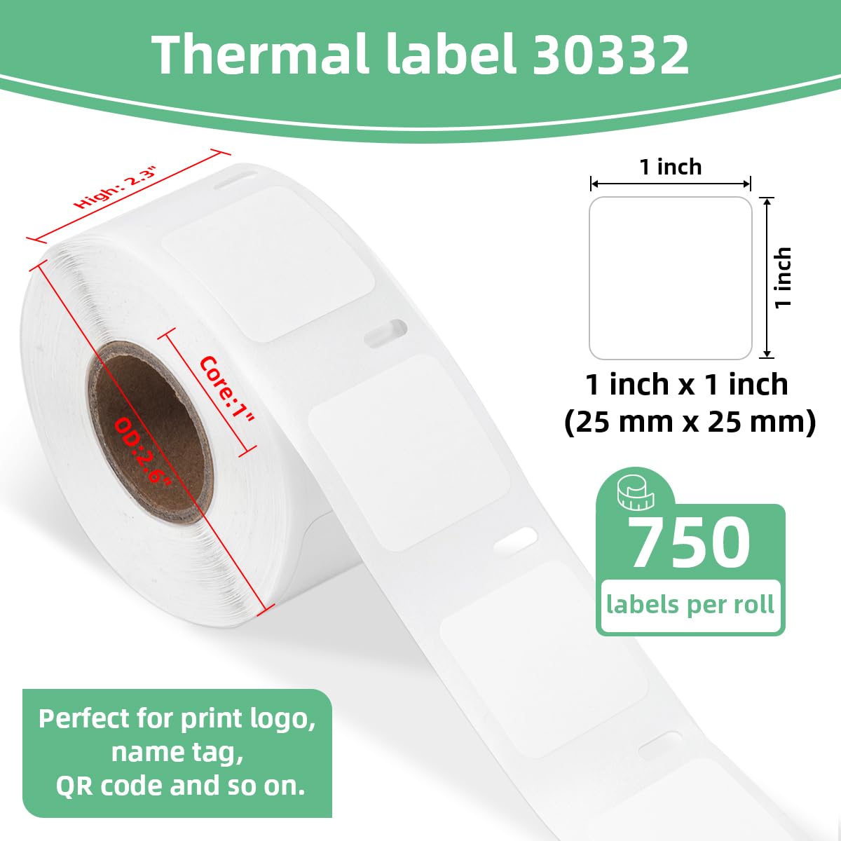 10 Rolls 30332 (1" x 1") Square Labels Compatible with DYMO Labelwriter 450 1" x 1" 10