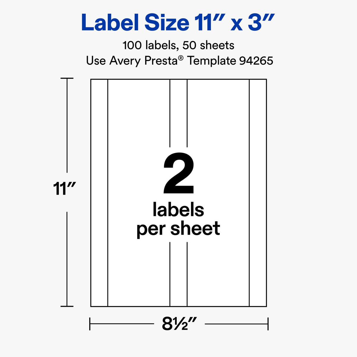Avery® Matte White Rectangle Labels, 11" x 3", 100 Total 100 labels