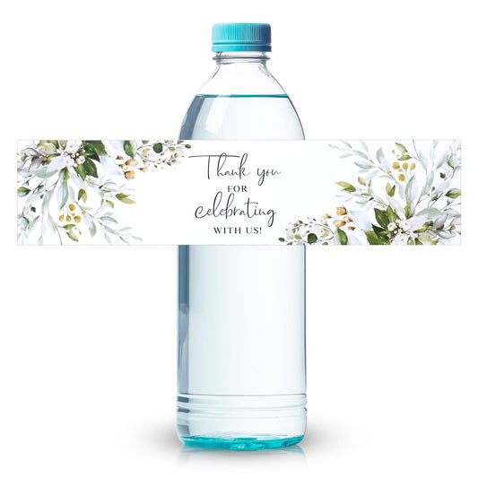 50pcs Wedding Water Bottle Labels Thank You Cards Flower Leaves Water Bottle Wraps Sticker Decorative Waterproof Bottle Wraps Rectangle Label for Bridal Shower Birthday Party Favors Celebration