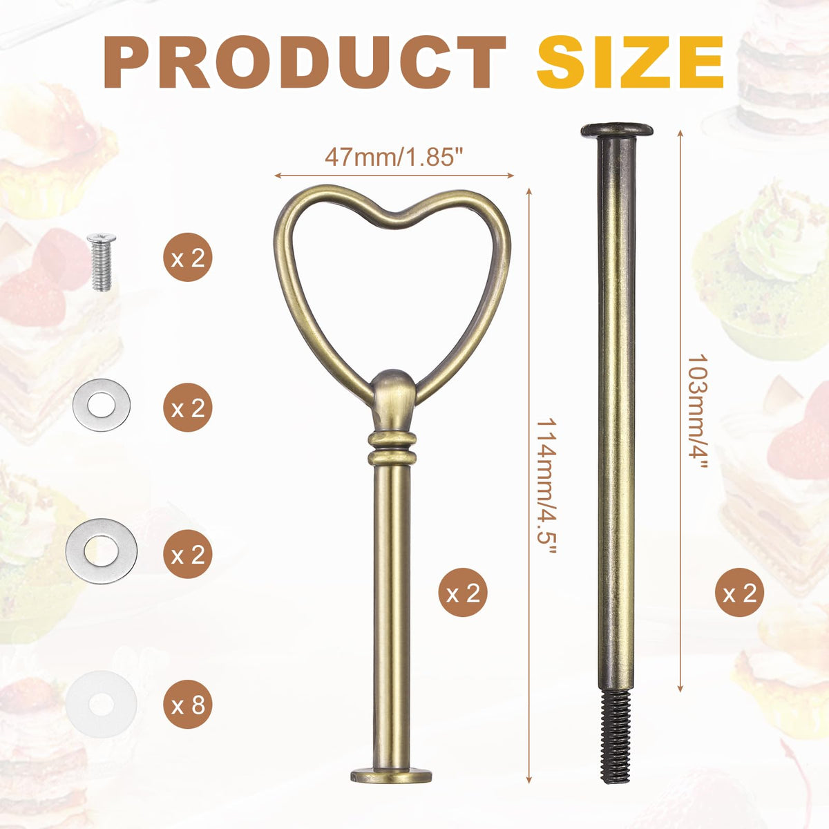 METALLIXITY 2-Tiers Cake Tray Stand Handle Metal Bronze Heart Shape 2 Set