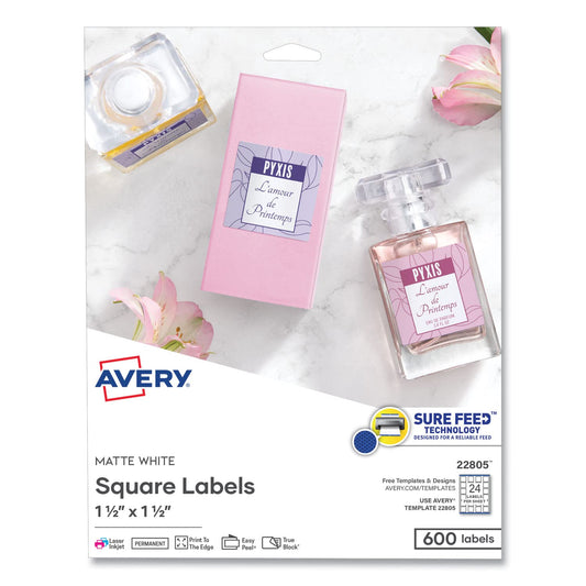 Avery 22805 Square Permanent Labels, 1-1/2-Inch x1-1/2-Inch, 600/PK, WE