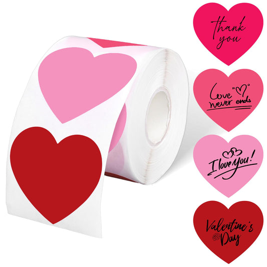 Mother's Day Heart Direct Thermal Labels Love Heart Shape Label Stickers 4 Colors Red Pink Self-Adhesive Printer Decals for Wedding DIY Name Tag Logo Design, 500 Pcs