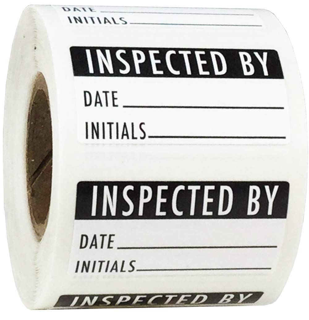 Inspected by Rectangle Labels, Adhesive Stickers, 0.75" x 1.5", Pack of 500