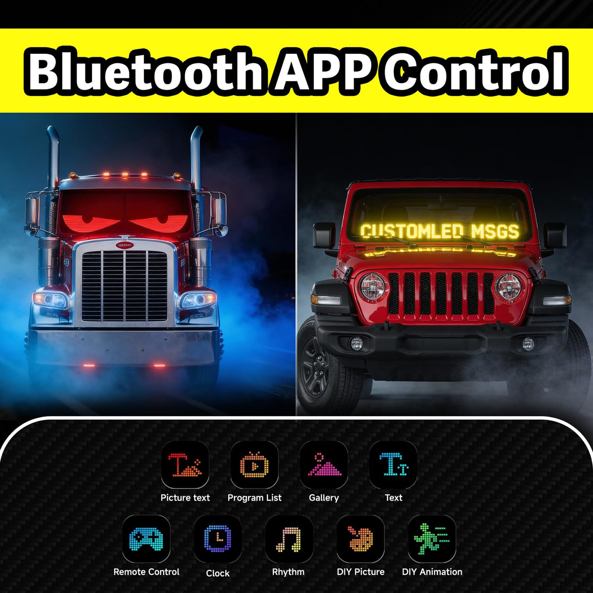 Large Custom LED Sign, Jumbotron Devil Eyes for Truck Social Windshield 23''x5''