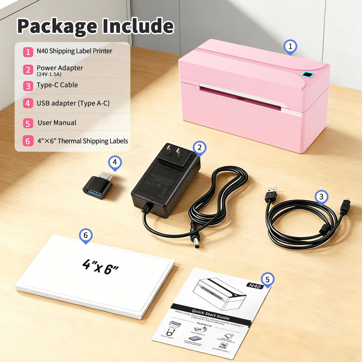 Bluetooth Thermal Label Printer,4x6 Shipping Label Printer Pink