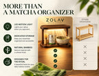 Matcha Station Organizer with Motion Sensor LED Light, 2-Tier Bamboo Matcha Stand Shelf, Countertop Coffee & Tea Station Organizer