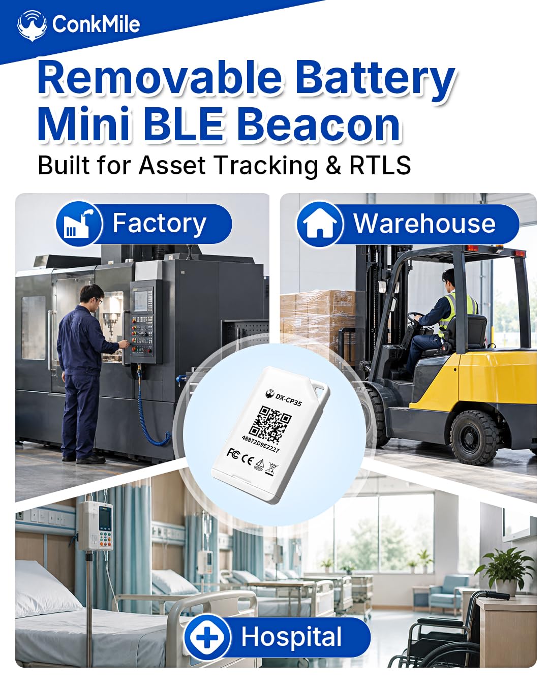 3 piece DX-CP35 BLE 5.1 Beacon Replaceable Battery & Custom Broadcast Data Miniature Tag for Asset and Personnel Tracking Supports iBeacon/Eddystone IP67 70m Long-Range Coverage (DX-CP35 * 3PCS) DX-CP35 * 3PCS