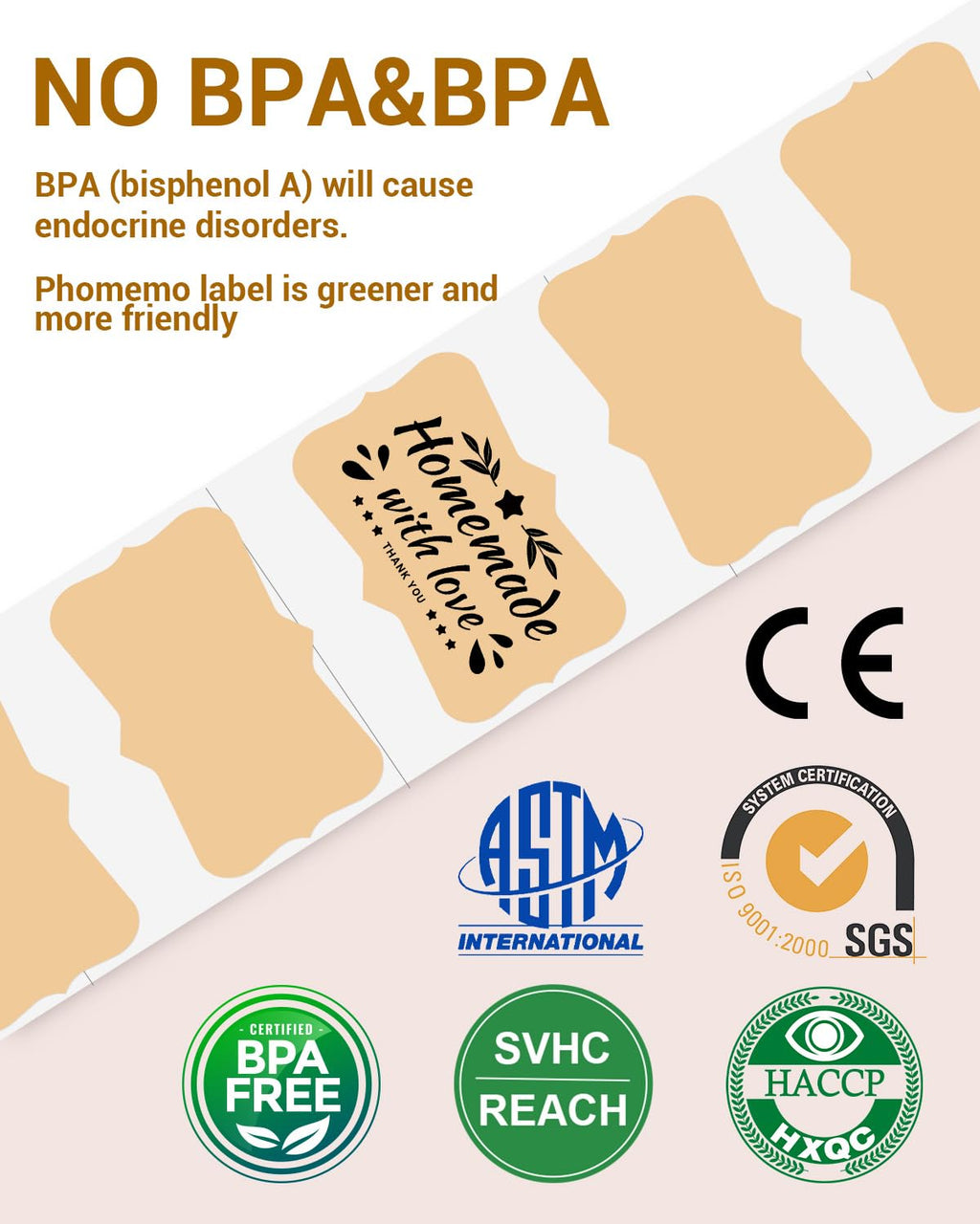 2" White Round Label Stickers Roll with Brown Thermal Labels for Shipping Label Printer