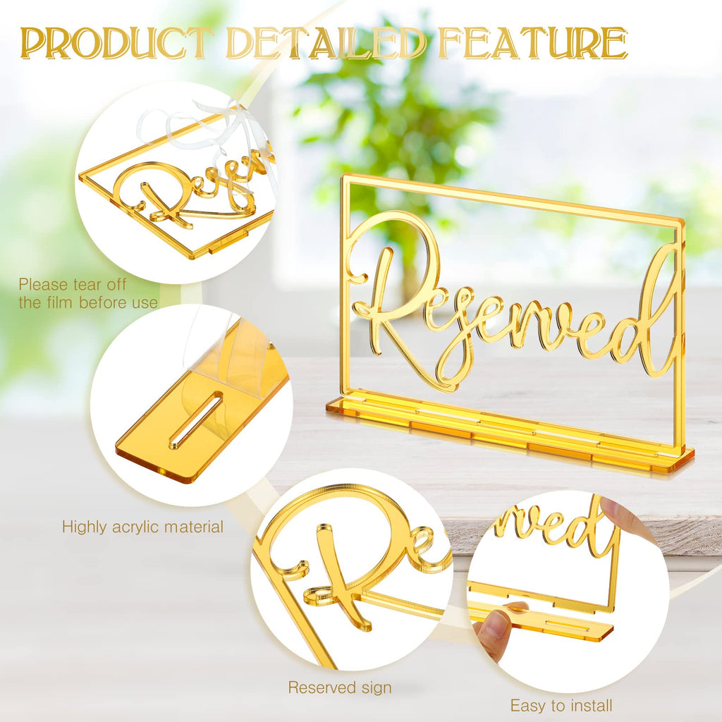 Yalikop 6 Pcs Acrylic Reserved Table Signs for Wedding Events, Gold