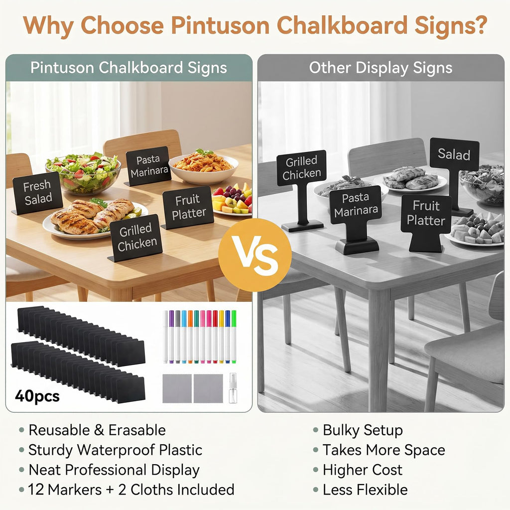 40 Pcs Food Labels for Party Buffet - 4x3 Inch Mini Chalkboard Signs