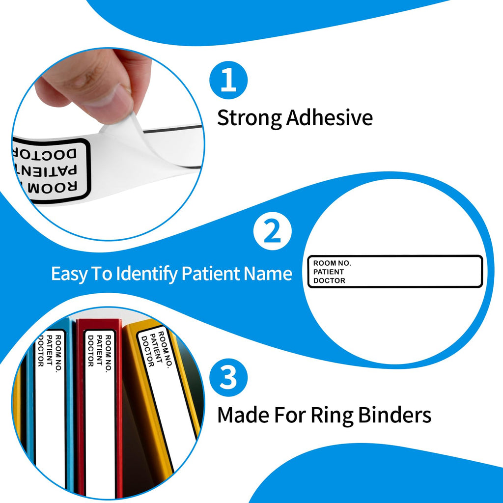 Set of 200 DLUGOPIS medical record binder spine stickers with adhesive labels for patient charts and storage bins.