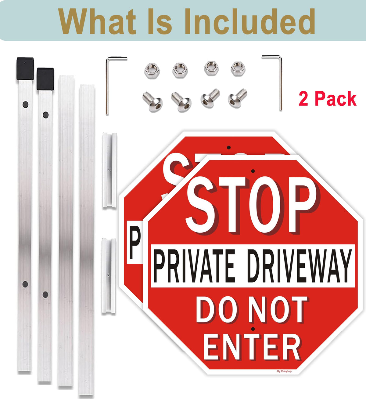 Private Driveway Stop Sign with 36" Metal Stake, 12x12 Inches Do Not Enter Sign, Reflective Fade-Free Aluminum, 2 Pack 12 x 12“ - 2 Pack with stake