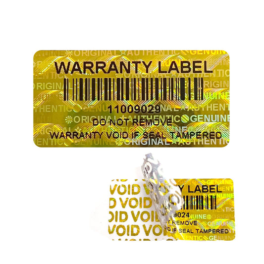 650pcs Hologram Tamper Evident Proof Stickers with Barcode,Security Labels Genuine Warranty Void Seal with Unique Serial Number(1.2 X 0.6 Inch Gold)