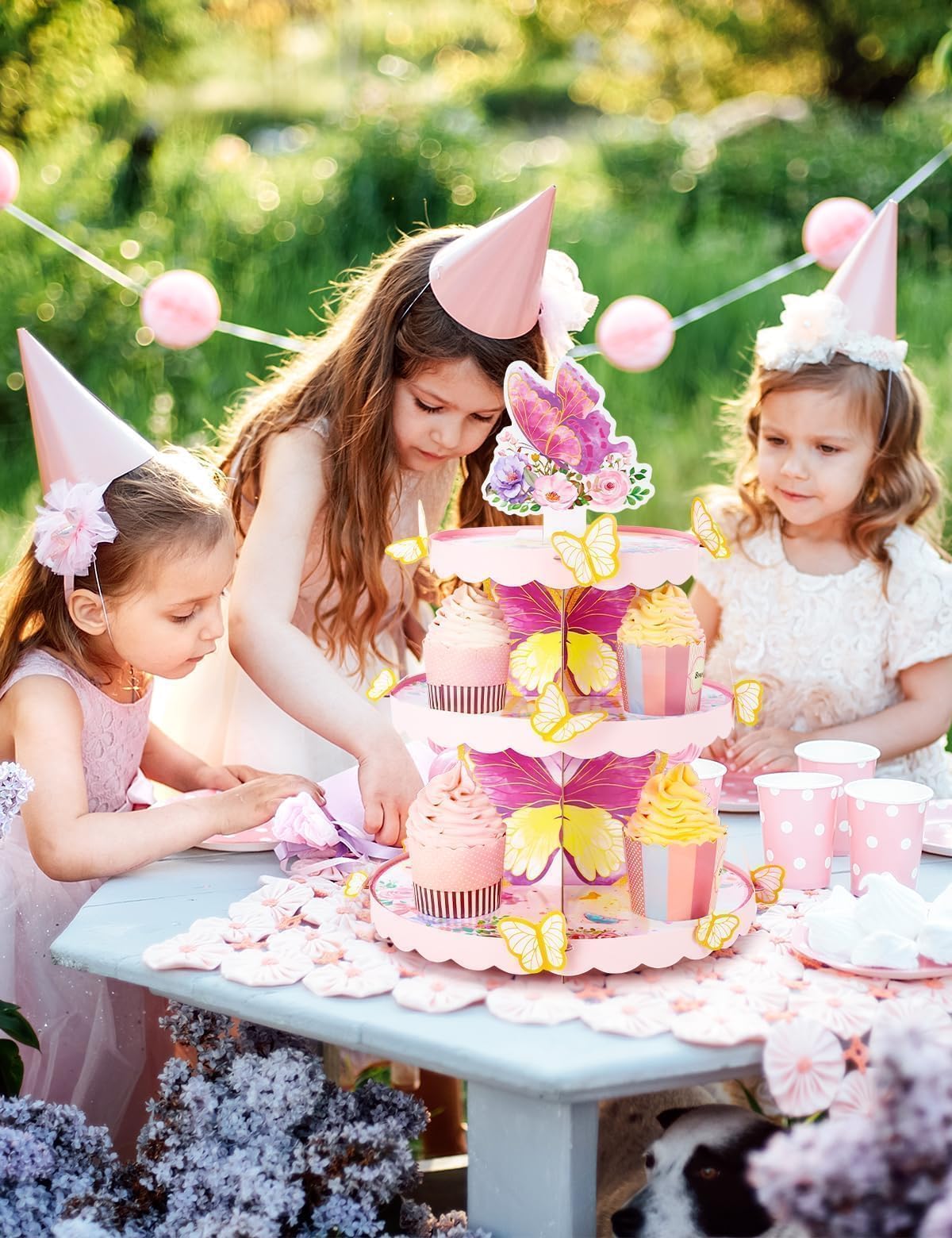 WERNNSAI 3-Tier Butterfly Cupcake Stand Cardboard Dessert Tower Butterfly A