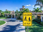 Slow Children at Play Signs 4 Pack, Slow Down Kids Playing Signature 18”x12” Rust Free .040 Aluminum, Fade Resistant Security Drive Slow Signs Black and Yellow G04