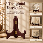 12 Inch Wooden Display Stand Folding Wood Plate Stand Frame, Decorative Plate Holders Stands for Display Pictures, Cookbooks, Birthday, Home, Party, Table Easel Display (Burgundy) Burgundy