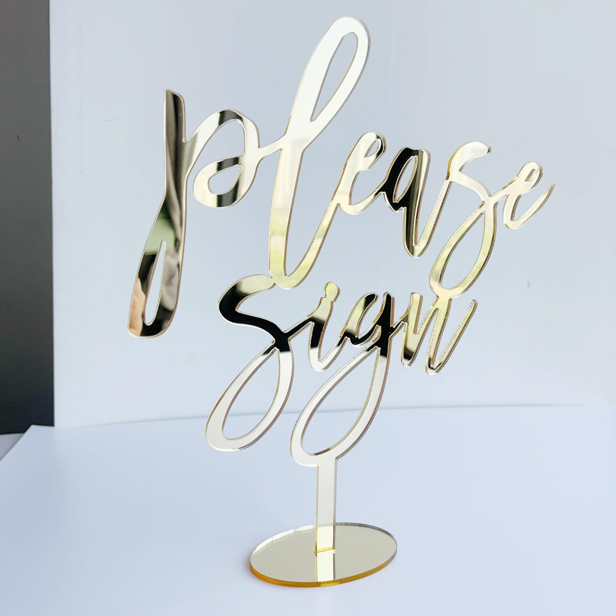 Please Sign Wedding Table Number Signs with Stand, 8.5 x 10 inches, Gold Mirrored Acrylic (Gold Mirrored)