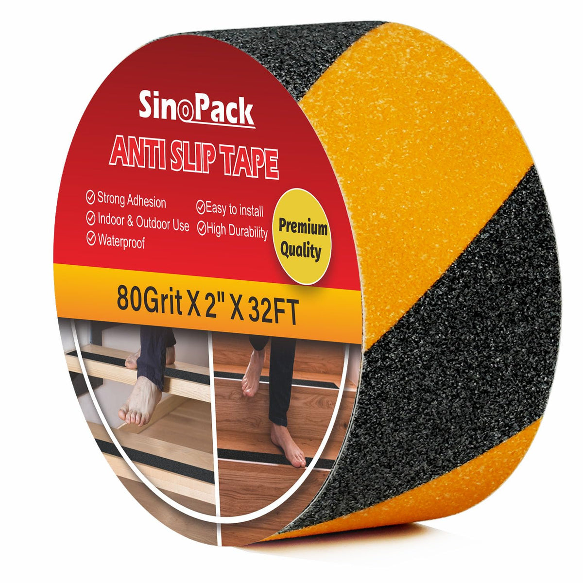 Anti Slip Tape 2in x 32ft Black and Yellow, Heavy Duty Grip Tape for Stairs, Steps, Ramps, Industrial Floors, Waterproof Non-Slip Safety Traction Tape for Indoor & Outdoor Hazard Warning