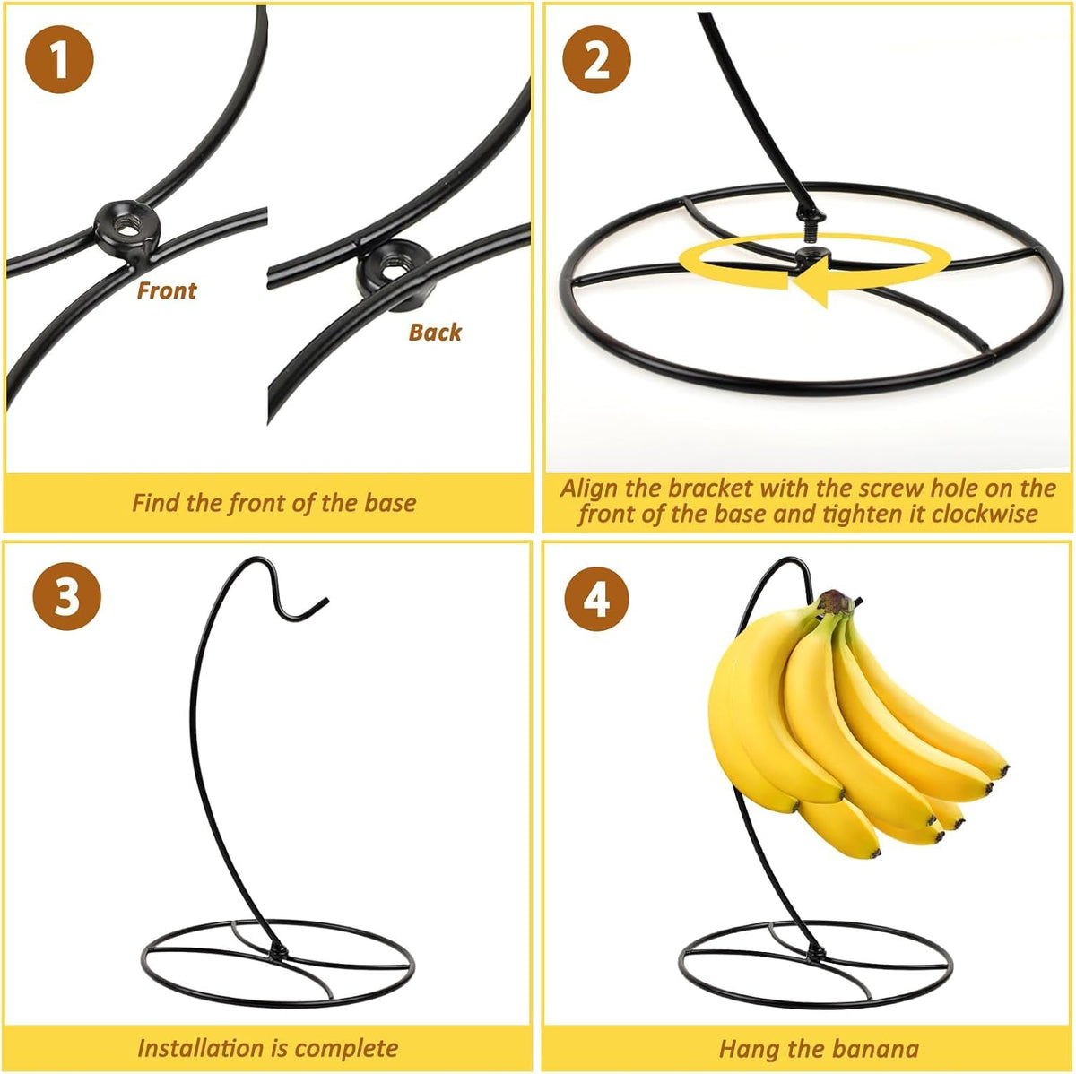CAPHONT 2 Pack Banana Holder Stand Black Detachable Banana Stand Metal 2pcs